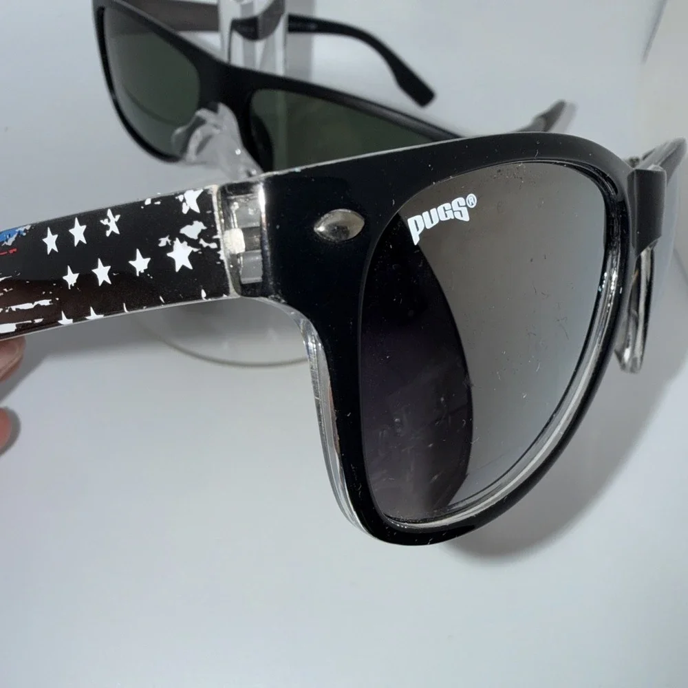 Lot of 2 Pairs PUGS Authentic Sunglasses Black Frames Mirror & Black Lens-Invest